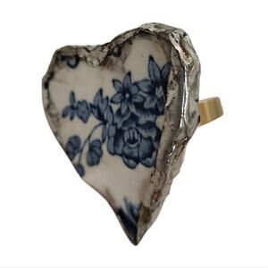 Liberty Blue Monticello Heart Broken China Ring – Real 18K Gold Plated Stainless